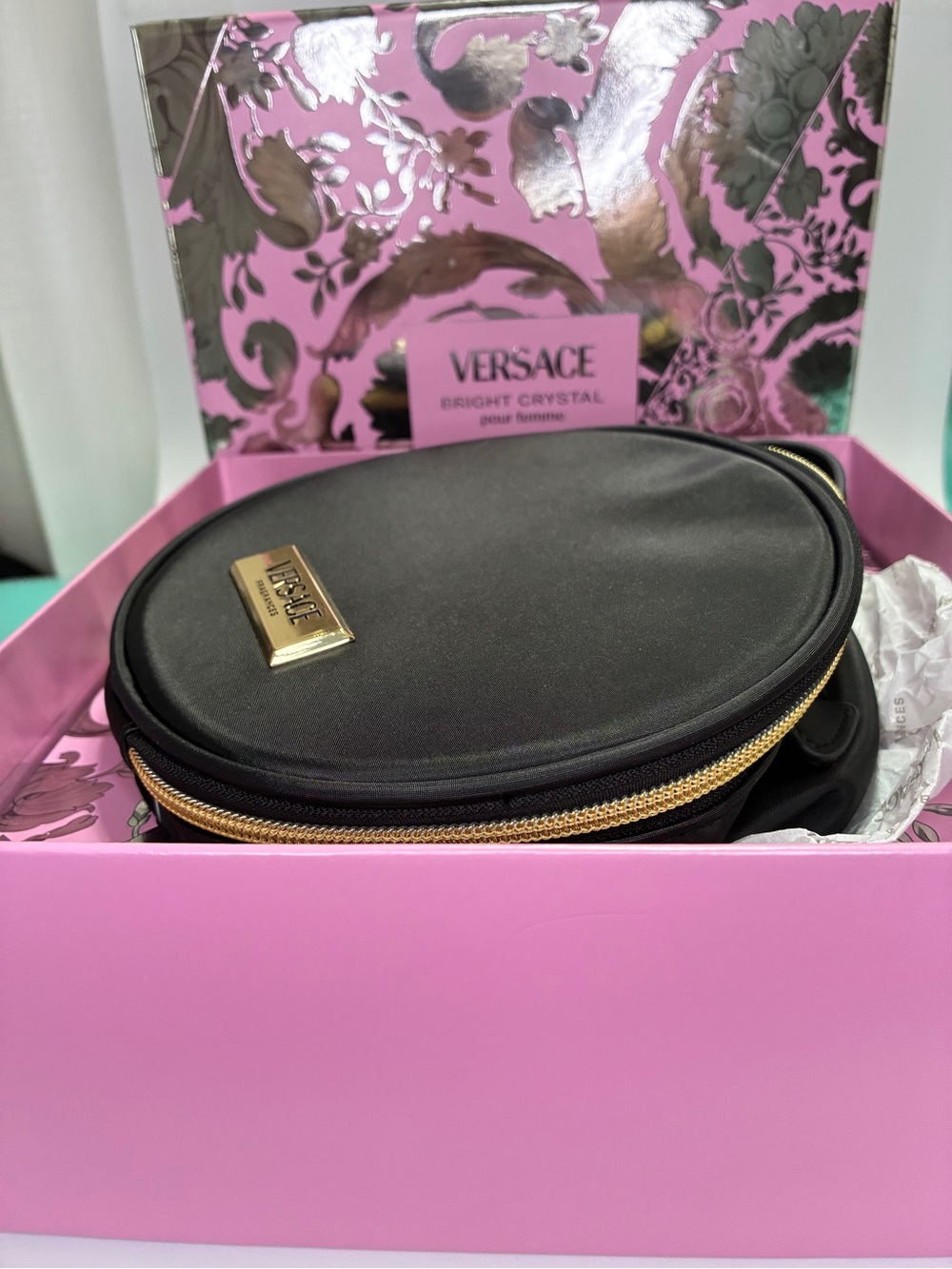 Versace Black Cosmetic Case with Gold Hardware
